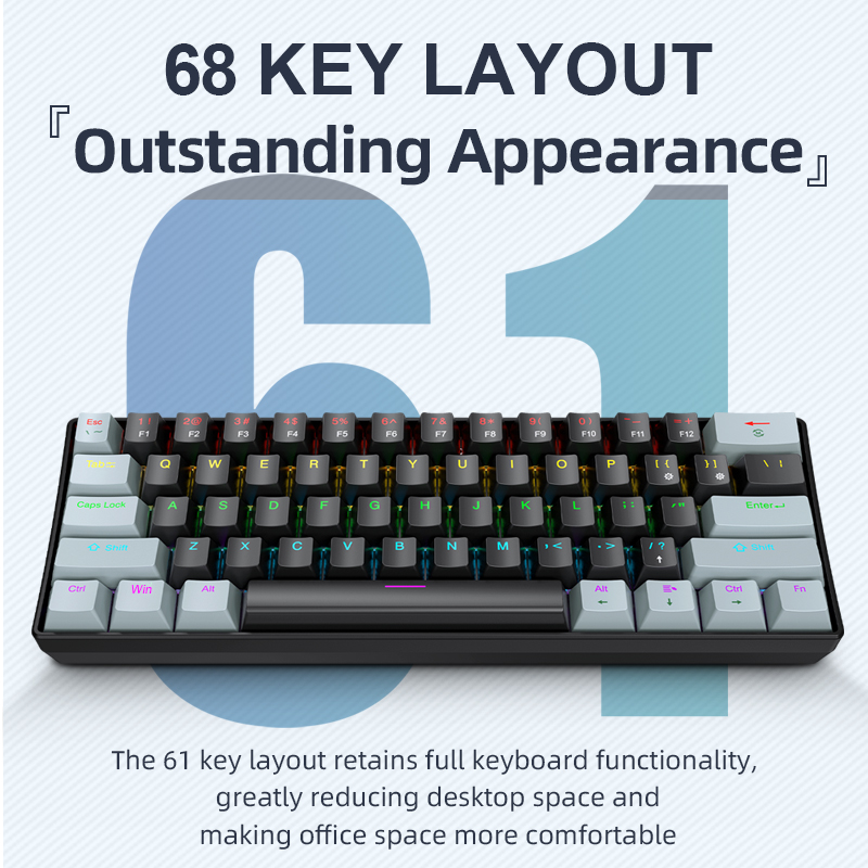 Gaming Keyboard Blue Switches - APAYADO K61 Mini clavier mécanique, filaire,